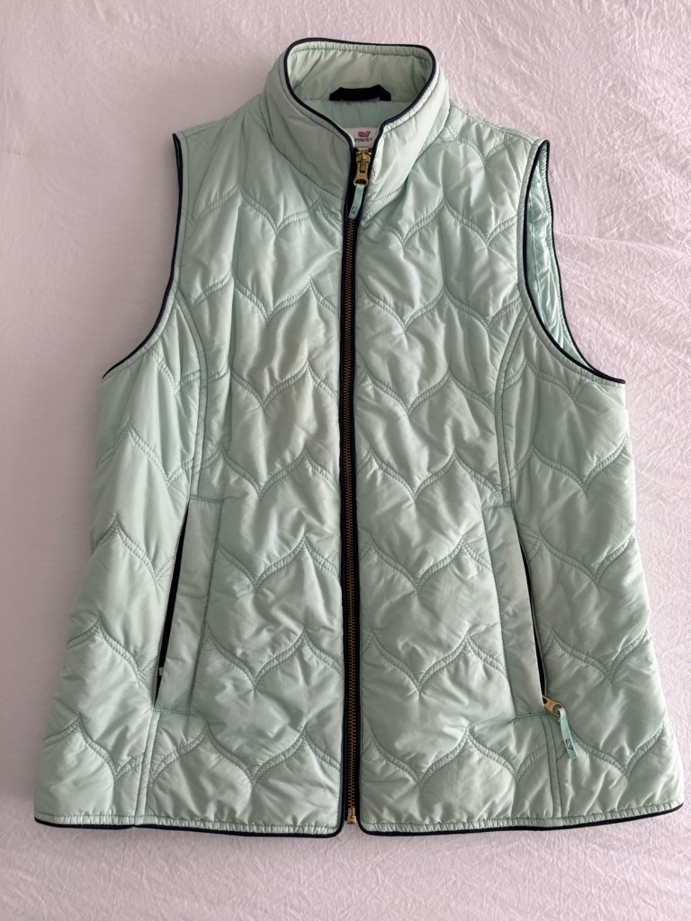 Vineyard Vines Mint Quilted Sleeveless Vest with Navy Trim | Small